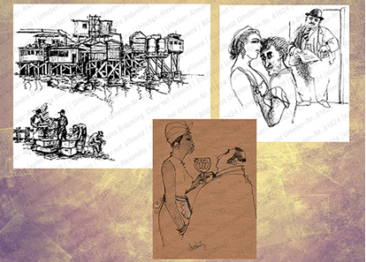 ILLUSTRATION |  Bellertristik; Steinbecks Tortilla Flat, Tuschezeichnung, - Kusenberg "Die schwarze Köchin", Filzstift Spezialpapier 