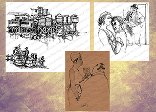 ILLUSTRATION |  Bellertristik; Steinbecks Tortilla Flat, Tuschezeichnung, - Kusenberg "Die schwarze Köchin", Filzstift Spezialpapier 