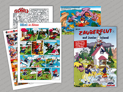 ILLUSTRATION |  Comicstil; Begleithefte für Kinder, Beigabe beim Erwerb eines Lebensmittel-Produkts. 	 Dazu gehören Hörspiel-Kassetten 