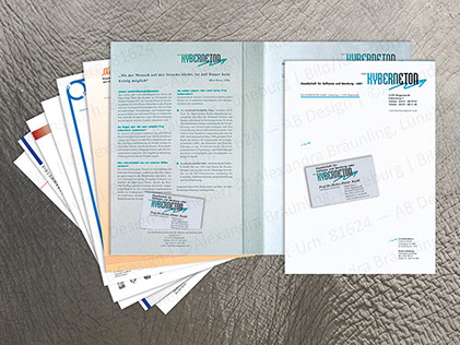 Geschäftspapiere, Mappen, Infoblätter | Diverse Druckerzeugnisse, hier z.B. für eine Software-Entwicklerfirma