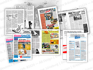 Printprodukte aus dem Verlagswesen: Zeitungen, Newsletter, Magazine.  Layout, Bildbearbeitung, Anzeigengestaltung sowie Redaktion bei einzelnen