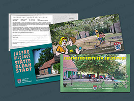 Karten für diverse Anlässe: Werbekarten, hier verschiedene Flyer für Anmeldungen in diverse Ferienlager des Landkreises (Jugendamt Uelzen).